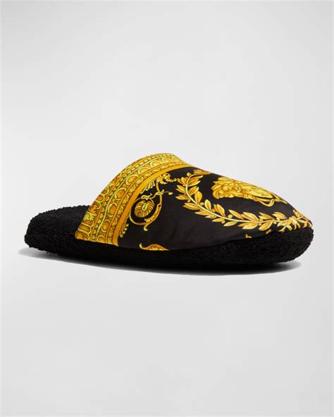 versace men's barocco print mule slippers|Men's Luxury Suede Loafers & Slippers .